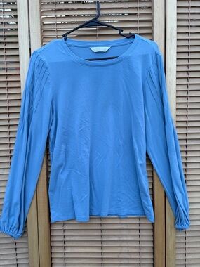 LC Lauren Conrad Light Blue Long Sleeve Pleated-Shoulder Top